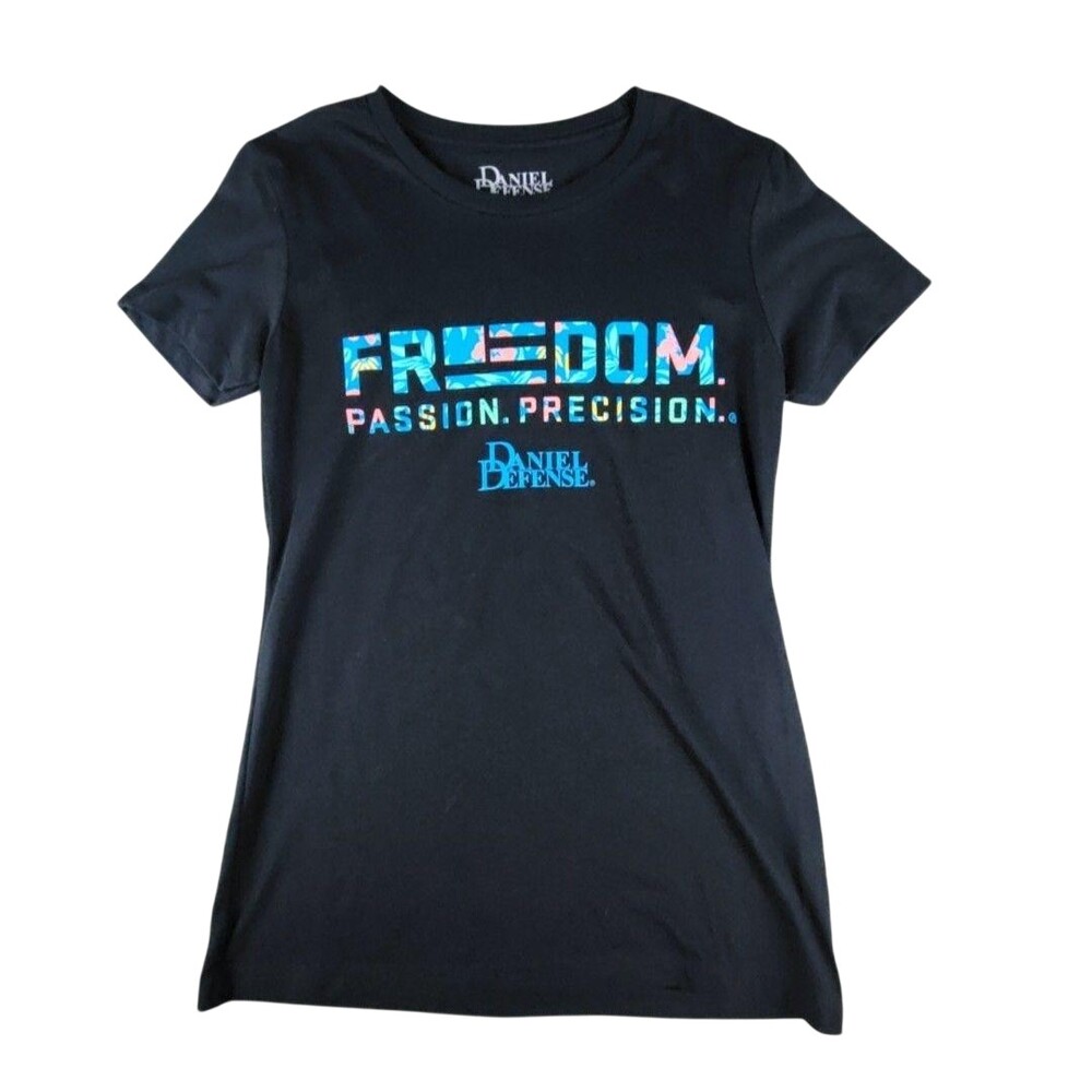 Daniel Defense Shirt Womens Medium Black Freedom Floral Patriotic Graphic Tee